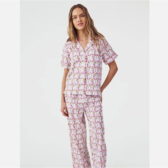 Roller Rabbit Freddy Flamingo Liza Set Pineapple Cotton Pajama Set Pink White